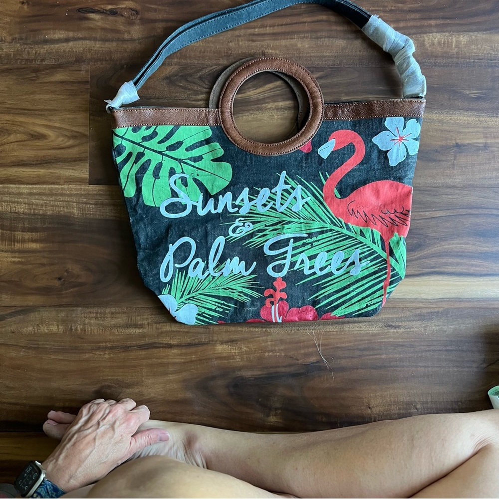 Mona B canvas bag “Sunsets & Palm Trees” unique handle shoulder strap NWT BX22 - Picture 6 of 8
